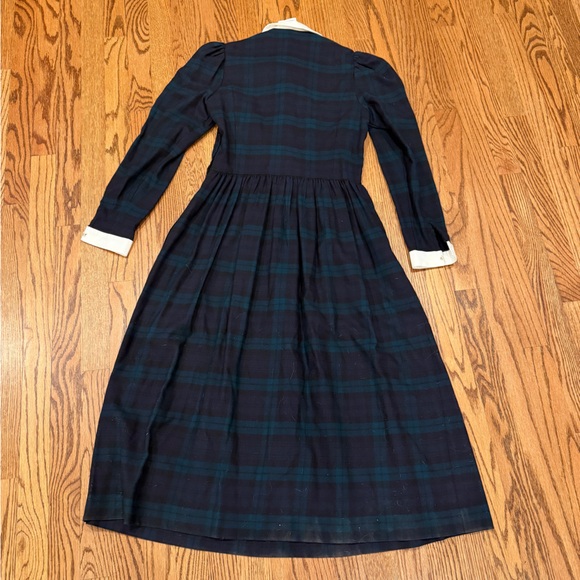 Vintage Laura Ashley Navy and Green Plaid Dress with Collar - Picture 4 of 4